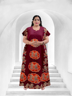 The Ravi Gold Print Women Nighty(Multicolor)