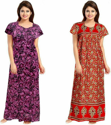 Parth Fashion Women Nighty Set(Purple, Red)