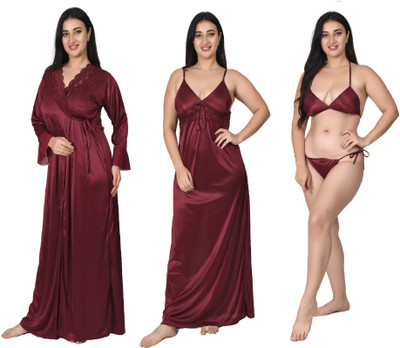 HouseOfCommon Women Nighty Set(Maroon)