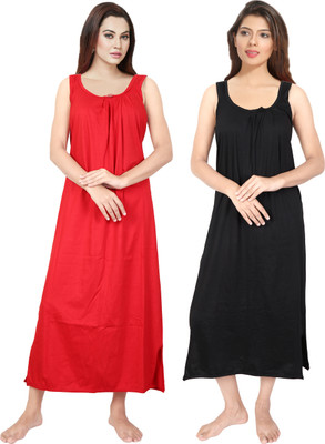 v naitikkumar Women Nighty(Red, Black)