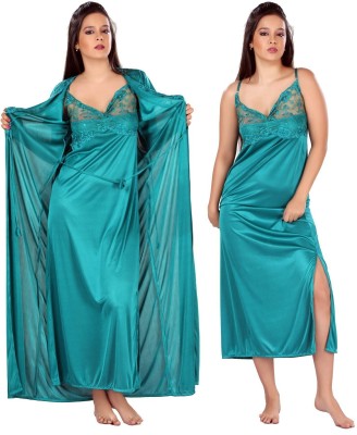 Boosah Women Nighty with Robe(Light Blue)