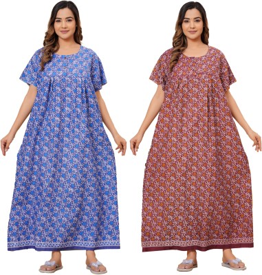 Plaful Women Nighty(Blue, Maroon)