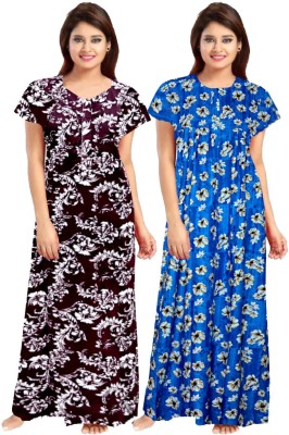 SHOPIFY Women Nighty Set(Maroon, Blue)