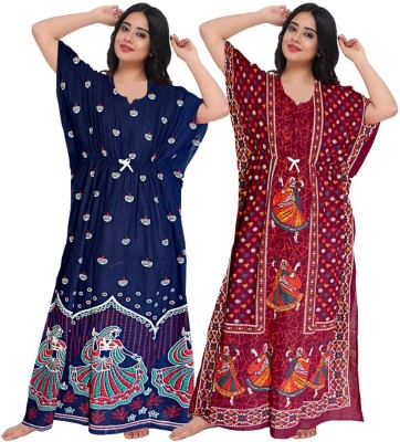 impression Women Nighty Set(Blue, Maroon)