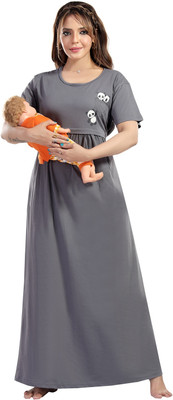 Fabme Women Maternity/Nursing Nighty(Grey)