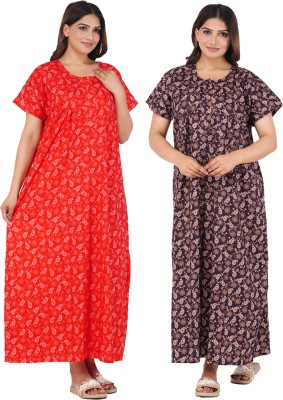 FAVNIC Women Nighty(Red, Brown)