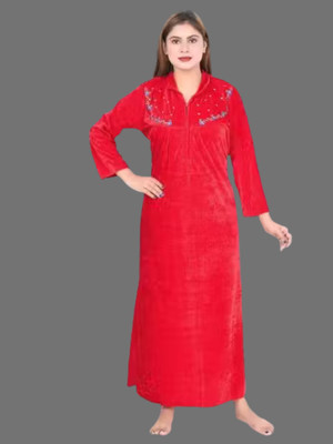 CLOTHUS Women Nighty with Robe(Red)