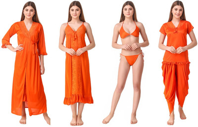 Romaisa Women Nighty Set(Orange)