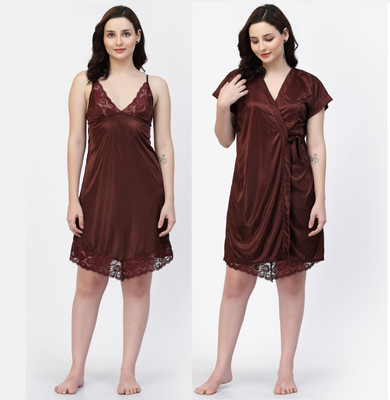 NIGHT KEYS Women Nighty with Robe(Multicolor)