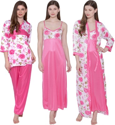 PHALIN Women Nighty Set(Pink)