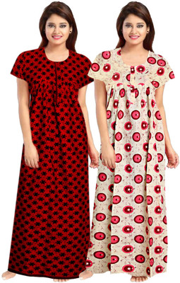KrishvProducts Women Nighty(Red, Multicolor)