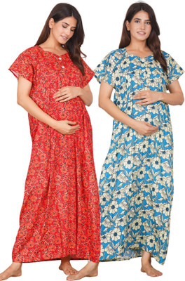 Vardhana Women Maternity/Nursing Nighty(Multicolor)