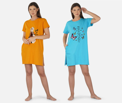 DreamBe Women Nightshirts(Yellow, Light Blue)