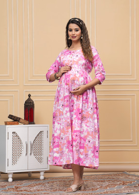 CLOTHICORP Women Printed A-line Kurta(Pink)