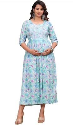 SCAM JOD Women Maternity/Nursing Nighty(Light Blue)