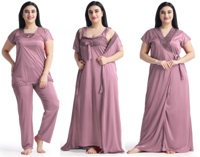 NIGHT KEYS Women Nighty with Robe(Multicolor)