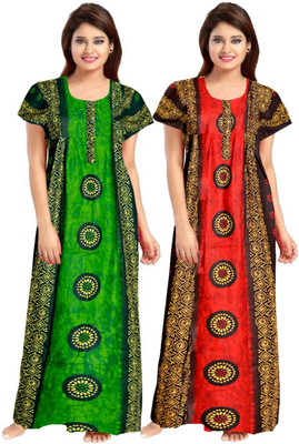 SHOPIFY Women Nighty(Green, Red)