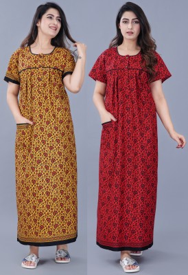 6th Avenue Streetwear Women Nighty(Yellow, Red)