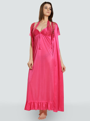 DreamBe Women Nighty with Robe(Pink)
