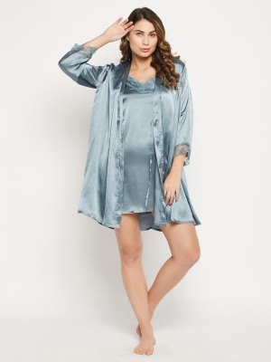 Clovia Women Nighty with Robe(Grey)