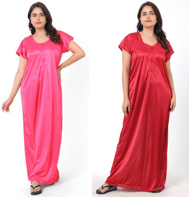 REN STAR Women Nighty(Pink, Maroon)