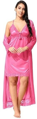 HouseOfCommon Women Nighty with Robe(Pink)