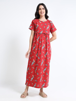 YAZHINI Women Maternity/Nursing Nighty(Red)