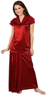 Aartej Women Nighty with Robe(Red)