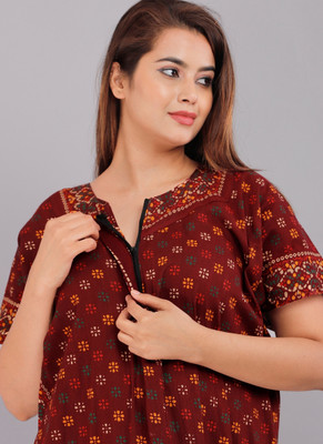 Homezilla Women Nighty(Maroon)