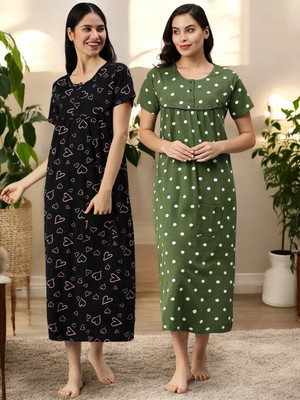 Kryptic Women Nightdress(Black, Green)