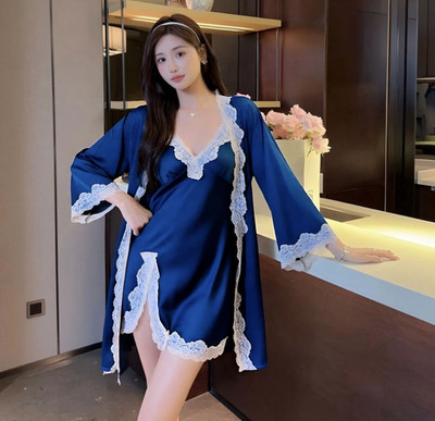 rani industries Women Nighty with Robe(Dark Blue)