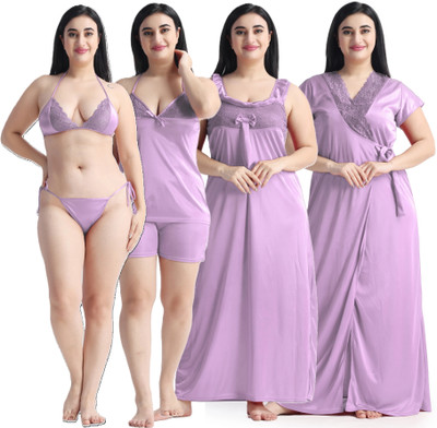 Punchi Women Nighty with Robe(Multicolor)