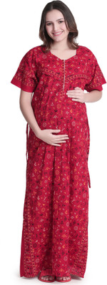 San Apparels Women Maternity/Nursing Nighty(Red)