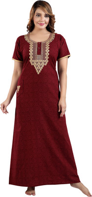 SHLOKE Women Nighty(Maroon)