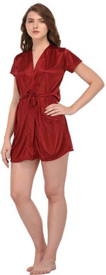 Fashion Count Women Nighty with Robe(Maroon)