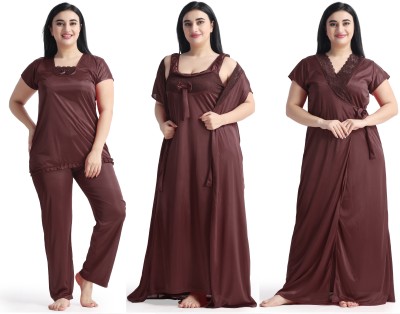 Night Heels Women Nighty Set(Brown)