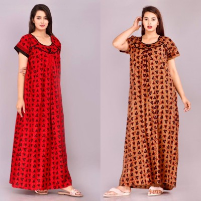 MAYA PRINT Women Nighty Set(Red, Brown)