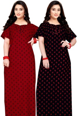 Breezly Women Nighty(Red, Blue)