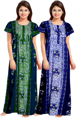 becooper Women Nighty(Green, Blue)