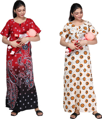 TANISHKA ENTERPRISES Women Maternity/Nursing Nighty(Red, Multicolor)