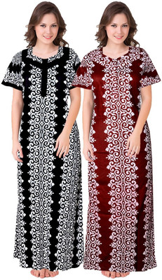 Mithitashu Women Nighty(Maroon, Black)