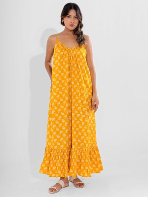 Feathers Closet Women Nighty(Yellow)