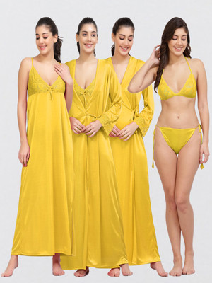 LoveMagnet Women Nighty with Robe(Yellow)
