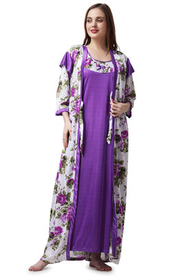 Mixopia Women Nighty with Robe(Purple)
