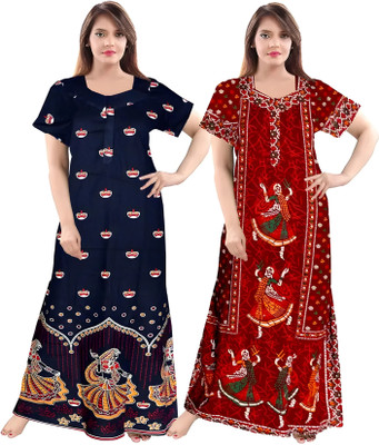 Harvik International Women Nighty Set(Blue, Red)