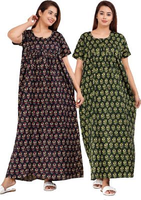 HOORAIN ENTERPRISES Women Nighty Set(Black, Green)