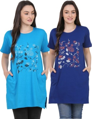 CRAFTLY Women Nightshirts(Light Blue, Blue)