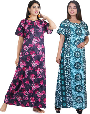 FAVNIC Women Nighty(Pink, Green)