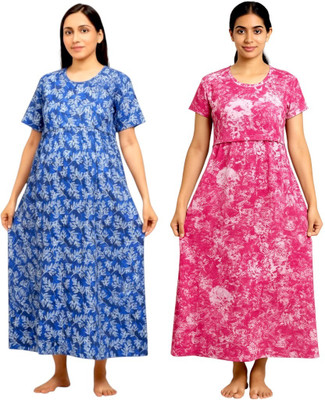 sahana Women Maternity/Nursing Nighty(Blue, Pink)
