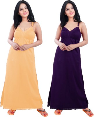 UNIQUE COLLECTONS Women Nighty(Beige, Purple)